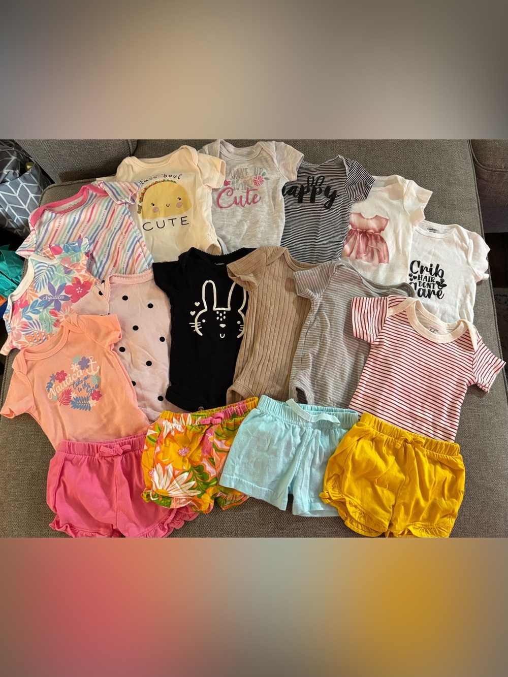 Bundle of 0-3 month baby girl onesies and shorts
